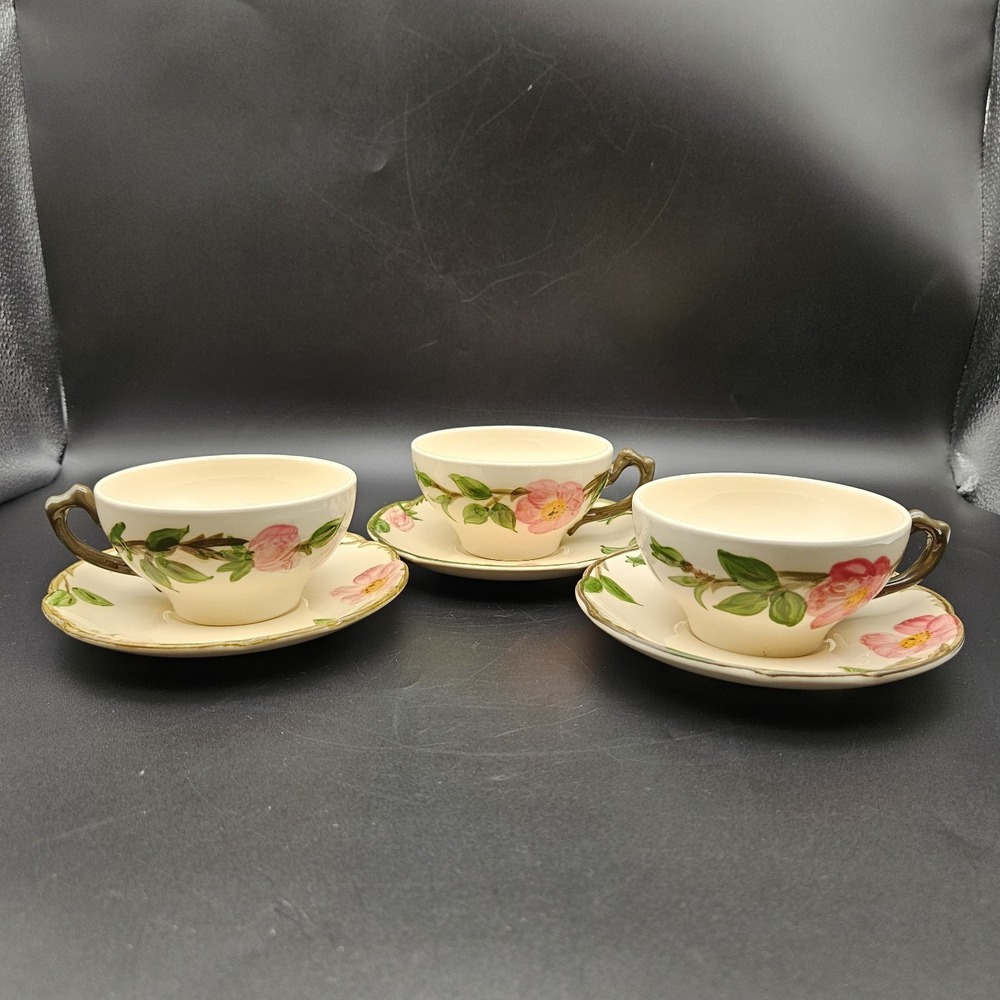 Vintage Franciscan Desert Rose Tea cup and Saucers - 3 sets - Made in USA